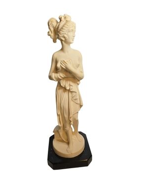 Resin? Statue 11 3/4" Tall Greek Bathing Goddess Woman On Marble Base Replica